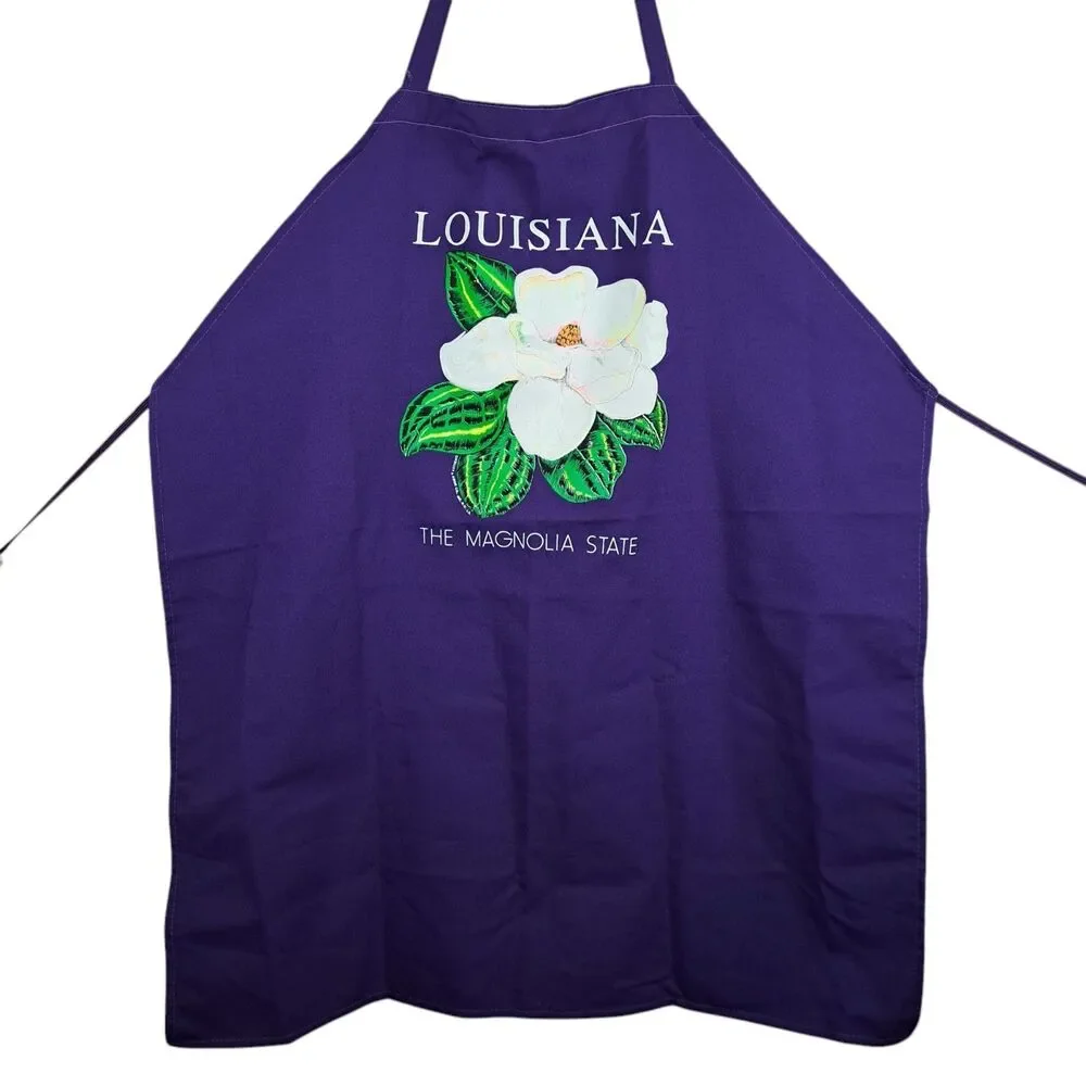 Vintage Kelley Abide Louisiana Cooking Apron Made In USA Magnolia State Purple